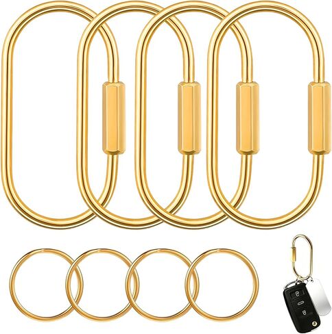 Gold Carabiner Keychain – Solid Brass Screw Lock Carabiner with Key Rings in Saudi Arabia
