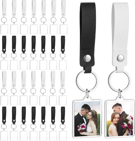 30 Pcs PU Leather Photobooth Keychain Blanks with Acrylic Frame Keyrings for Wedding Birthday Gift Photo Strip Craft in Kuwait