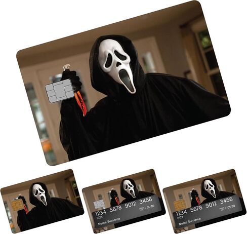 CUCU Covers Ghostface Scream Card Sticker Cover – Horror Movie Funny Credit Card Skin—Scary Mask Design for Bank, Gift & Transit Cards—Credit/Debit Card Skin PCS—Full, Half, Window Options in Saudi Arabia