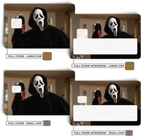 CUCU Covers Ghostface Scream Card Sticker Cover – Horror Movie Funny Credit Card Skin—Scary Mask Design for Bank, Gift & Transit Cards—Credit/Debit Card Skin PCS—Full, Half, Window Options in Saudi Arabia