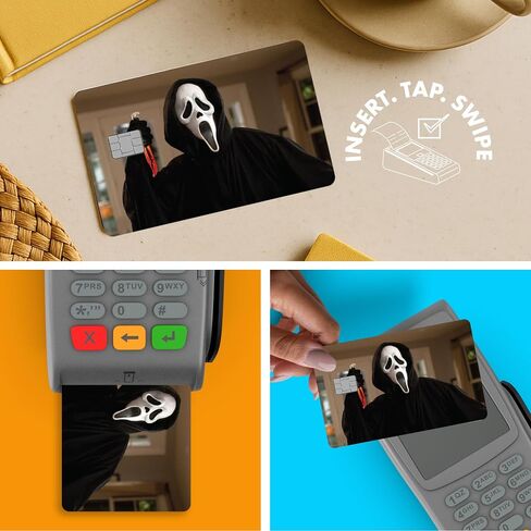 CUCU Covers Ghostface Scream Card Sticker Cover – Horror Movie Funny Credit Card Skin—Scary Mask Design for Bank, Gift & Transit Cards—Credit/Debit Card Skin PCS—Full, Half, Window Options in Saudi Arabia