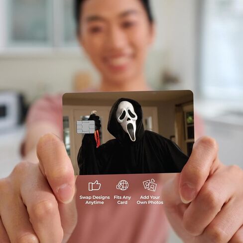 CUCU Covers Ghostface Scream Card Sticker Cover – Horror Movie Funny Credit Card Skin—Scary Mask Design for Bank, Gift & Transit Cards—Credit/Debit Card Skin PCS—Full, Half, Window Options in Saudi Arabia