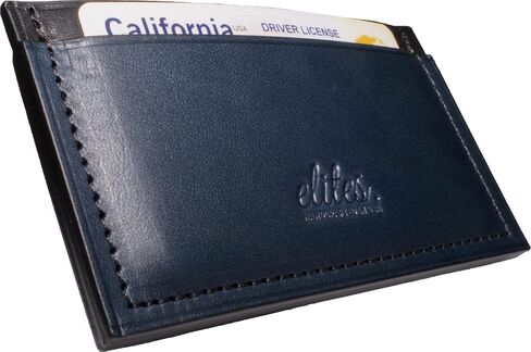 Minimalist Leather Card Case Front Pocket Wallet | Made in USA | Premium Full Grain Vegetable Tanned Leather (EB Navy Blue/TH Black) in Kuwait