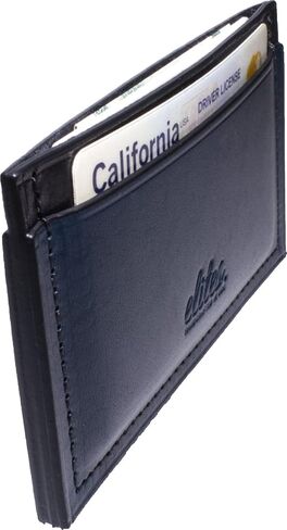 Minimalist Leather Card Case Front Pocket Wallet | Made in USA | Premium Full Grain Vegetable Tanned Leather (EB Navy Blue/TH Black) in Kuwait