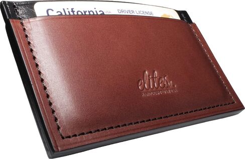 Minimalist Leather Card Case Front Pocket Wallet | Made in USA | Premium Full Grain Vegetable Tanned Leather (EB Navy Blue/TH Black) in Kuwait
