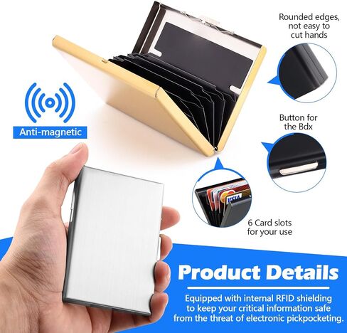 4 Pack Stainless Steel Credit Card Holder, RFID Blocking Slim Small Metal Credit Card Wallet, Hard Case Protector 6 Accordion Slots Business Card Holder in Kuwait