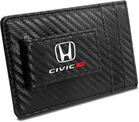 iPick Image Honda Civic Si Black Carbon Fiber Leather Wallet RFID Block Card Case Money Clip in Kuwait