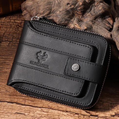 Chain Wallet for Men, RFID Blocking Men's Genuine Leather Bifold Purse with Zip Coin Pocket in Kuwait