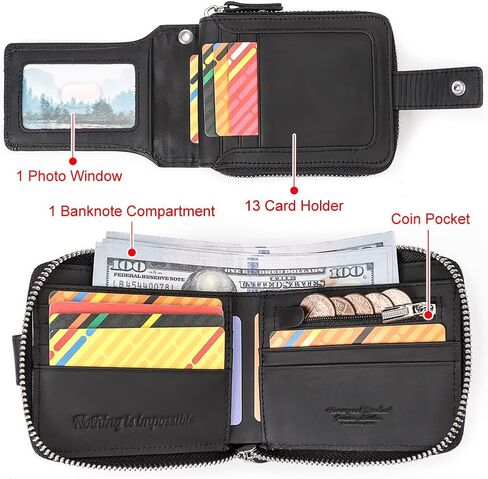 Chain Wallet for Men, RFID Blocking Men's Genuine Leather Bifold Purse with Zip Coin Pocket in Kuwait