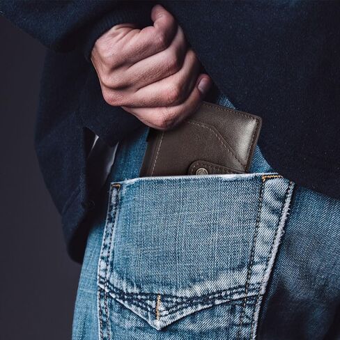 Men's chain wallet, RFID-protected genuine leather double-sided folding wallet, automatic card-issuing wallet in Kuwait
