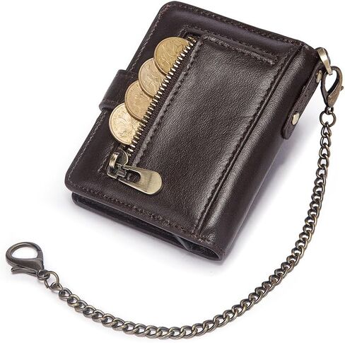 Men's chain wallet, RFID-protected genuine leather double-sided folding wallet, automatic card-issuing wallet in Kuwait