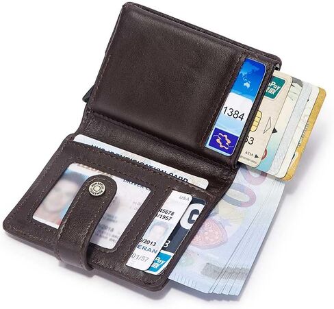 Men's chain wallet, RFID-protected genuine leather double-sided folding wallet, automatic card-issuing wallet in Kuwait