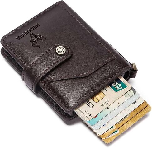 Men's chain wallet, RFID-protected genuine leather double-sided folding wallet, automatic card-issuing wallet in Kuwait