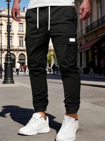Men's Cargo Pants Joggers Casual Drawstring Multi Pocket Athletic Sports Outdoor Trousers in Kuwait