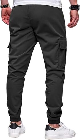 Men's Cargo Pants Joggers Casual Drawstring Multi Pocket Athletic Sports Outdoor Trousers in Kuwait