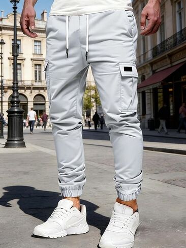Men's Cargo Pants Joggers Casual Drawstring Multi Pocket Athletic Sports Outdoor Trousers in Kuwait
