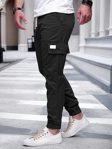 Men's Cargo Pants Joggers Casual Drawstring Multi Pocket Athletic Sports Outdoor Trousers in Kuwait