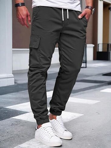 Men's Cargo Pants Joggers Casual Drawstring Multi Pocket Athletic Sports Outdoor Trousers in Kuwait