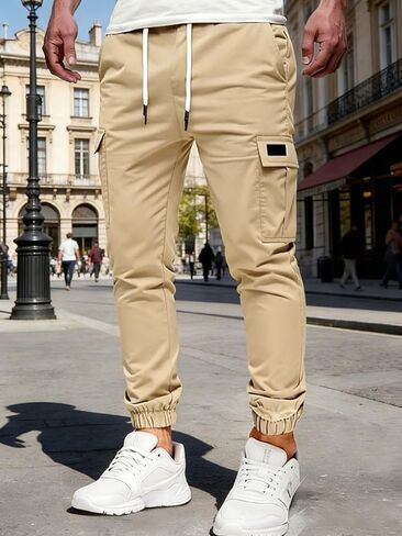 Men's Cargo Pants Joggers Casual Drawstring Multi Pocket Athletic Sports Outdoor Trousers in Kuwait