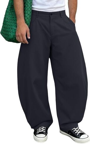 Susclude Mens Baggy Barrel Pants Wide Leg Comfy Lounge Streetwear Casual Elastic Waist Loose Y2k Lightweiht Trendy Trousers in Saudi Arabia