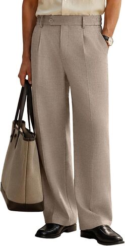 Susclude Mens Plaid Casual Dress Pants Old Money Wide Leg Baggy Pleated Slacks Elastic Waist Work Vacation Trousers in Saudi Arabia