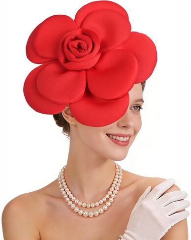 Zinniday Rose Flower Fascinators Hats - 2026 Elegant Extra Large Fascinator Hat Rose Cocktail Headpiece for Women Church in Kuwait