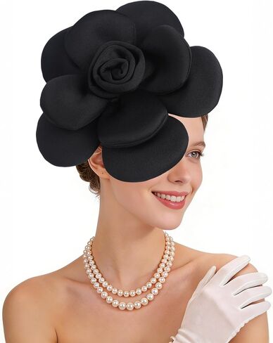 Zinniday Rose Flower Fascinators Hats - 2026 Elegant Extra Large Fascinator Hat Rose Cocktail Headpiece for Women Church in Kuwait