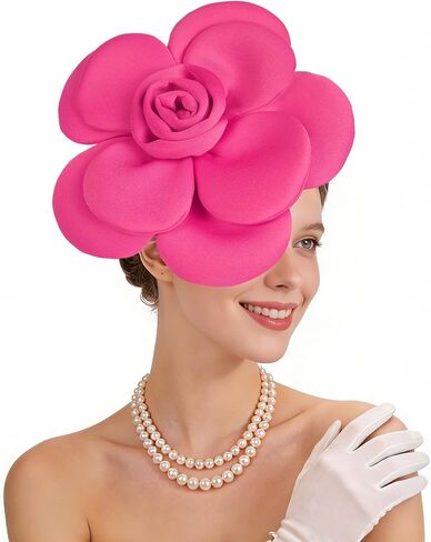 Zinniday Rose Flower Fascinators Hats - 2026 Elegant Extra Large Fascinator Hat Rose Cocktail Headpiece for Women Church in Kuwait