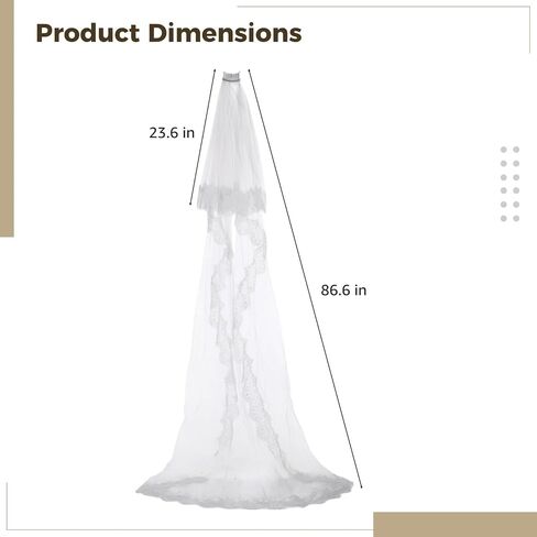 Cathedral Wedding Veil, 2 Tier White Lace Bridal Veil with Comb, Elegant Floral Trim Design for Church Ceremonies and Anniversaries in Kuwait