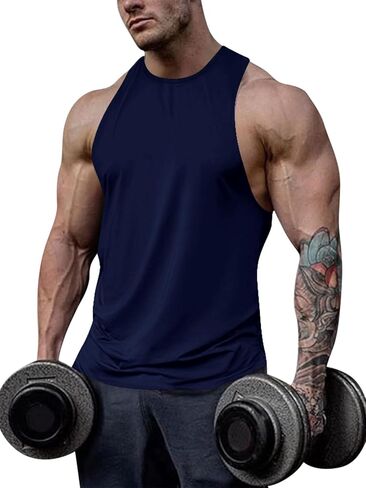Mens Gym Tank Tops Crew Neck Sleeveless Fitness Shirts Y-Back Workout Muscle T Shirt in Saudi Arabia