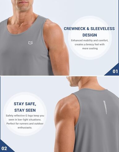 G Gradual Men's Workout Tank Tops Sleeveless Muscle Shirts Summer UPF 50+ Quick Dry Shirts for Men Athletic Running Gym(Light Grey,2XL) in Kuwait