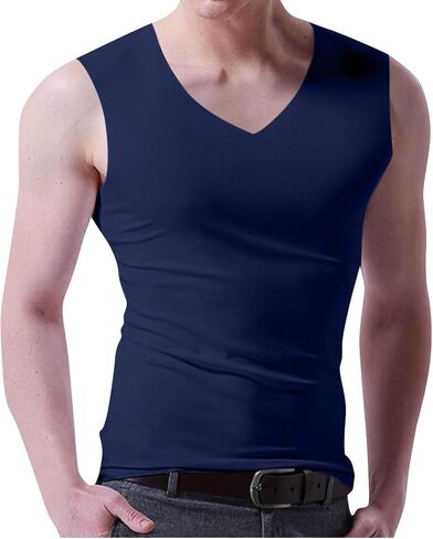 Men's V Neck Basic Tank Tops Ice Silk Cooling Summer Casual Sleeveless Shirts Slim Fit Workout Athletic Tees in Kuwait