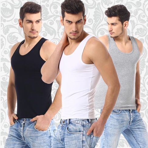 3 Pack Men Tank Tops Sleeveless Undershirt Breathable Casual Comfortable Vest Soft in Kuwait
