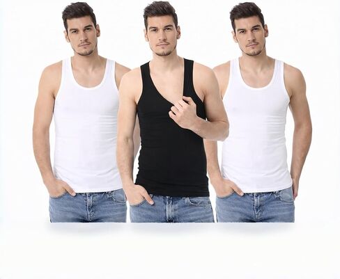 3 Pack Men Tank Tops Sleeveless Undershirt Breathable Casual Comfortable Vest Soft in Kuwait