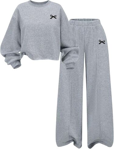 SOLY HUX Girl's Clothes 2 Piece Outfits Crewneck Bow Sweatshirt and Pants Preppy Sweatsuits in Saudi Arabia