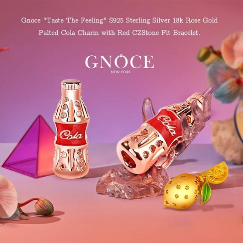 GNOCE 18K Rose Gold Palted Cola Charm With Red Cz Stone S925 Sterling Silver Taste The Feeling Cola Bottle Accessories Beads Fit All Major Brands Of Bracelet… in Kuwait