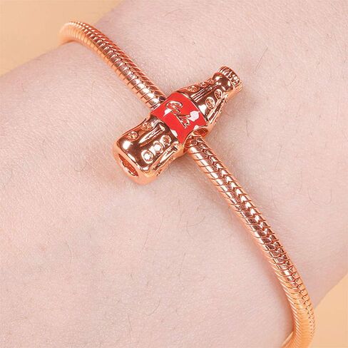 GNOCE 18K Rose Gold Palted Cola Charm With Red Cz Stone S925 Sterling Silver Taste The Feeling Cola Bottle Accessories Beads Fit All Major Brands Of Bracelet… in Kuwait