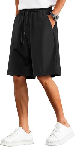 Mens Casual Shorts Cooling Touch Breathable Summer Baggy Shorts No Wrinkle Loose Fit Athletic Casual Shorts with 3 Pockets in Kuwait