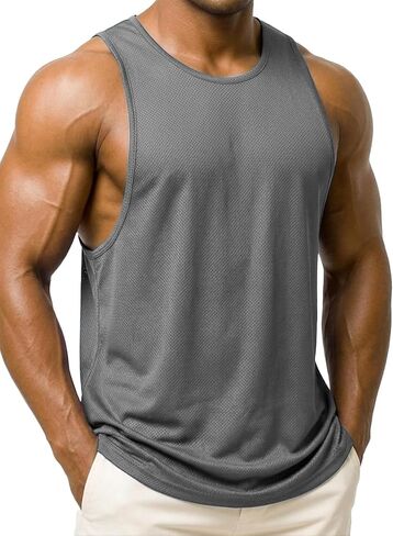 Mens Drop Arm Muscle Tops Sleeveless Workout Mesh Tank Top for Men Soft Quite Dry Shirt in Kuwait