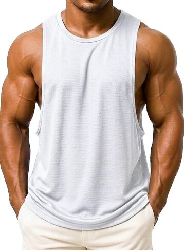 Mens Drop Arm Muscle Tops Sleeveless Workout Mesh Tank Top for Men Soft Quite Dry Shirt in Kuwait