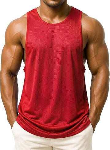 Mens Drop Arm Muscle Tops Sleeveless Workout Mesh Tank Top for Men Soft Quite Dry Shirt in Kuwait