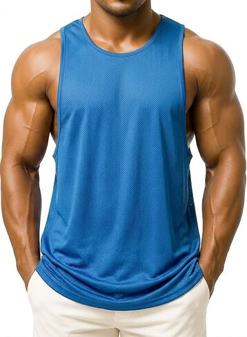 Mens Drop Arm Muscle Tops Sleeveless Workout Mesh Tank Top for Men Soft Quite Dry Shirt in Kuwait