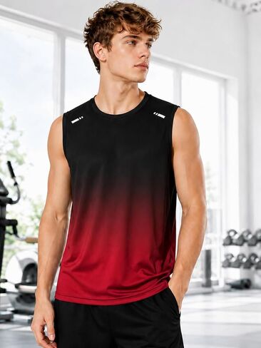 Quick Dry Men's Sleeveless Shirt Round Neck T-Shirt for Running, Fitness, Sports Breathable Lightweight Athletic Tee in Kuwait