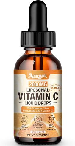 2 Packs Liposomal Vitamin C 2000mg Liquid Drops, 11-in-1 High Absorption VC Complex with Rose Hips, Echinacea, Citrus Bioflavonoids, Zinc, Vitamin D3 & Collagen, Suppost Antioxidant & Immunity,4 Fl Oz in Kuwait