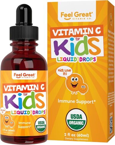 Feel Great Organic Vitamin C Liquid Drops for Kids & Toddlers | Immune Support & Antioxidant Supplement | Easy-to-Take Liquid | USDA Organic, Vegan, Non-GMO, Gluten-Free | 2 fl oz in Saudi Arabia