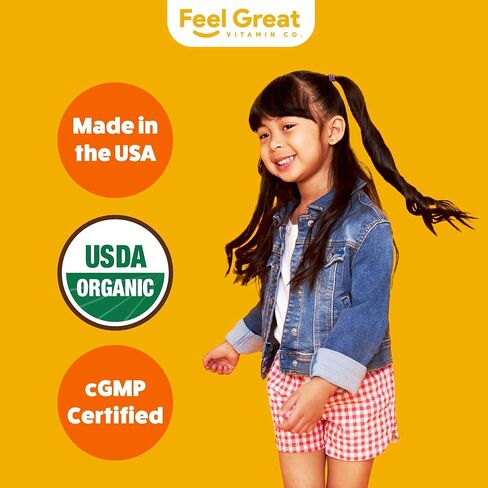 Feel Great Organic Vitamin C Liquid Drops for Kids & Toddlers | Immune Support & Antioxidant Supplement | Easy-to-Take Liquid | USDA Organic, Vegan, Non-GMO, Gluten-Free | 2 fl oz in Saudi Arabia