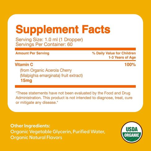Feel Great Organic Vitamin C Liquid Drops for Kids & Toddlers | Immune Support & Antioxidant Supplement | Easy-to-Take Liquid | USDA Organic, Vegan, Non-GMO, Gluten-Free | 2 fl oz in Saudi Arabia