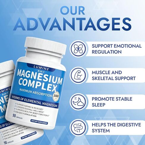 Lumine Magnesium Complex 1000mg - 8 Forms for Night & Muscle Support | 1000mg 8-in-1 magnesium blend with glycinate, citrate & malate supports muscle function, calm routines & energy metabolism. in Saudi Arabia