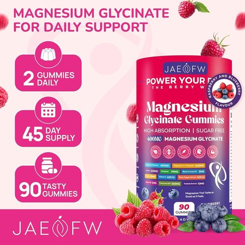 Magnesium Glycinate Gummies 1000mg – x2 High Absorption Magnesium Gummies for Women, Men & Kids – Sugar Free Vegan Supplement with CoQ10, Vitamin D3 & B6 – Daily Balance, Calm Energy & Muscle Function in Saudi Arabia