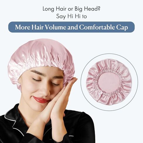 Mommesilk Silk Sleep Cap 22 Momme Pure Silk Bonnet for Women Adjustable Elastic Mulberry Silk Sleeping Cap Head Cover Hair Pink in Kuwait